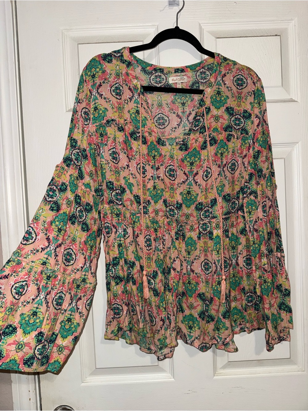 Red Camel Pink and Green Boho Peasant Tunic